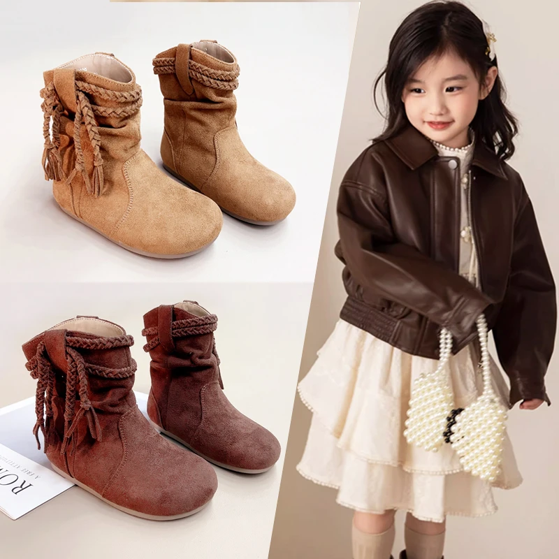 麦粒豆2398女童靴子童鞋2025秋冬季新款儿童中筒靴加绒公主短靴