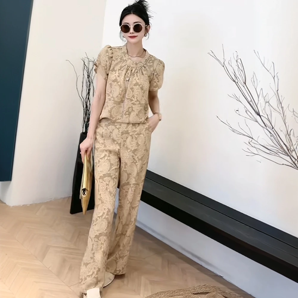 气质休闲风时尚套装碎花瑞丽风女装时尚休闲提花优雅设计师夏季