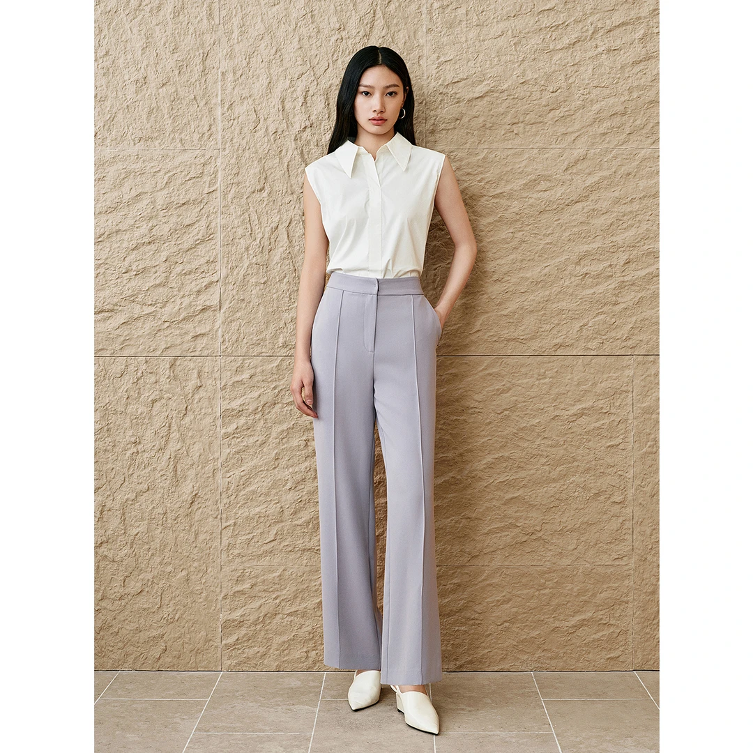 INSUN恩裳 2025春季薰衣草紫醋酸混纺牙签条直筒裤9C65120100