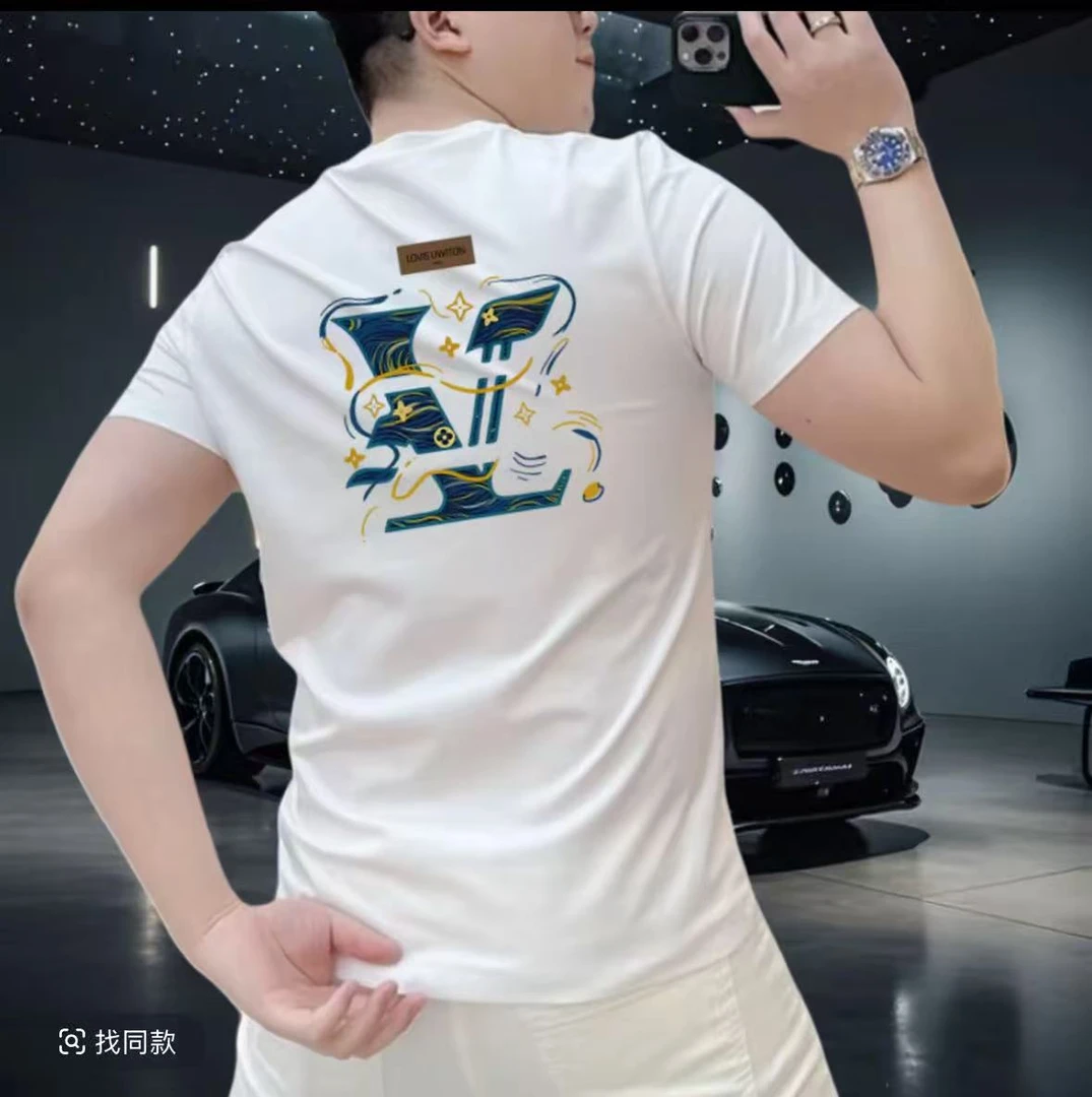 潮款夏季新款时尚潮流男士百搭高端弹力修身圆领短袖体恤