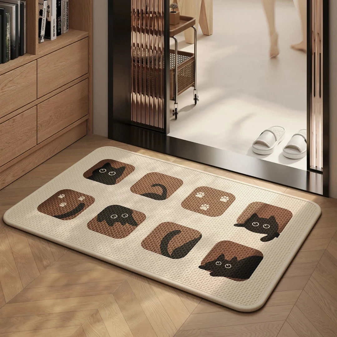 亚麻编织浴室吸水垫防滑地垫速干脚垫卫生间门口卡通厕所防摔软垫