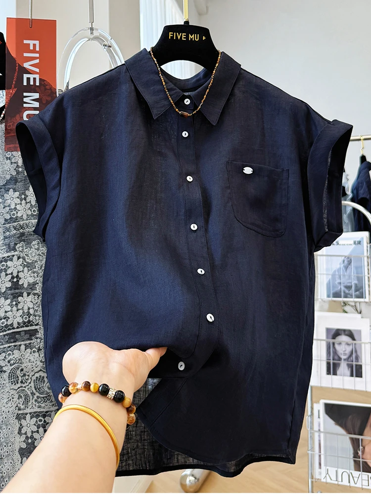 夏季薄款通勤风高级感独特漂亮卷边短袖翻领衬衫女气质小衫上衣