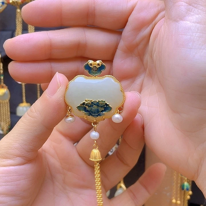 颈饰银S925镀金镶嵌和田玉