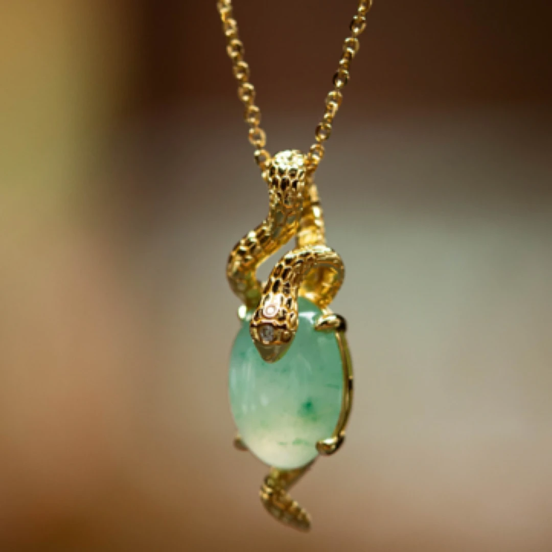 非洲翠金蛇送福吊坠项链