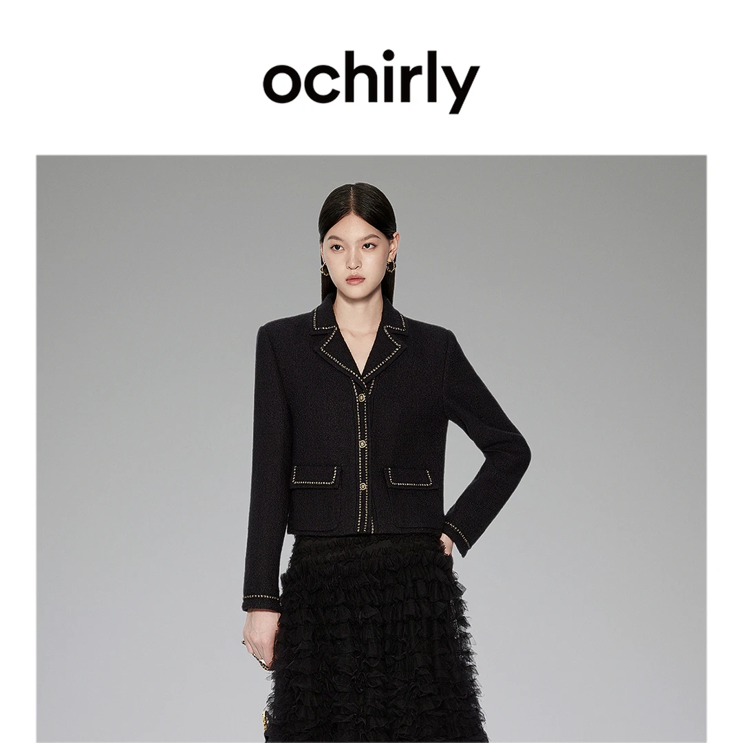 OCHIRLY欧时力 粗花呢小香风外套女 新款秋装手工钉链通勤