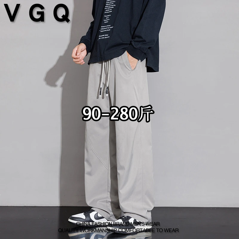 VGQ男士春秋季休闲裤大码宽松胖子潮流百搭高街垂感抽绳直筒裤潮