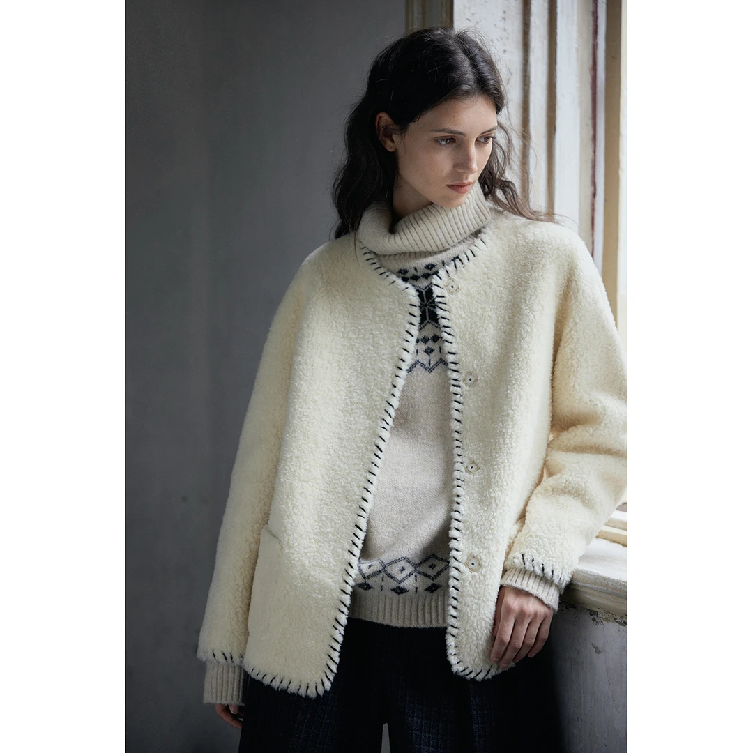 Nice people2025AW 100绵羊毛 手工编织线 保暖围巾大衣外套