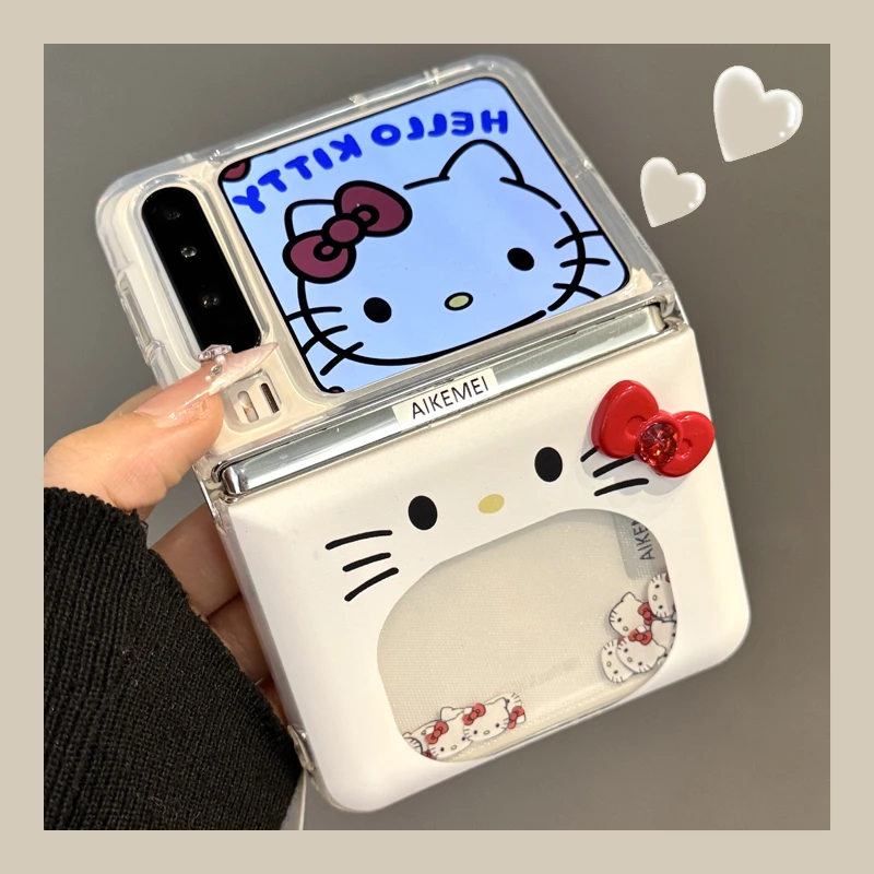 适用华为purax典藏版折叠屏手机壳pocket2流沙大嘴kt猫立体蝴蝶结