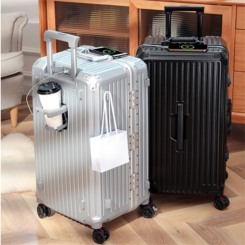 2024新款大容量铝框拉杆箱万向轮杯架充电方胖子行李箱男女旅行箱