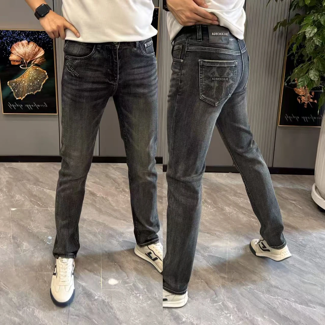 裤子男潮流印花牛仔裤男款时尚修身直筒裤百搭舒适长裤休闲男裤帅