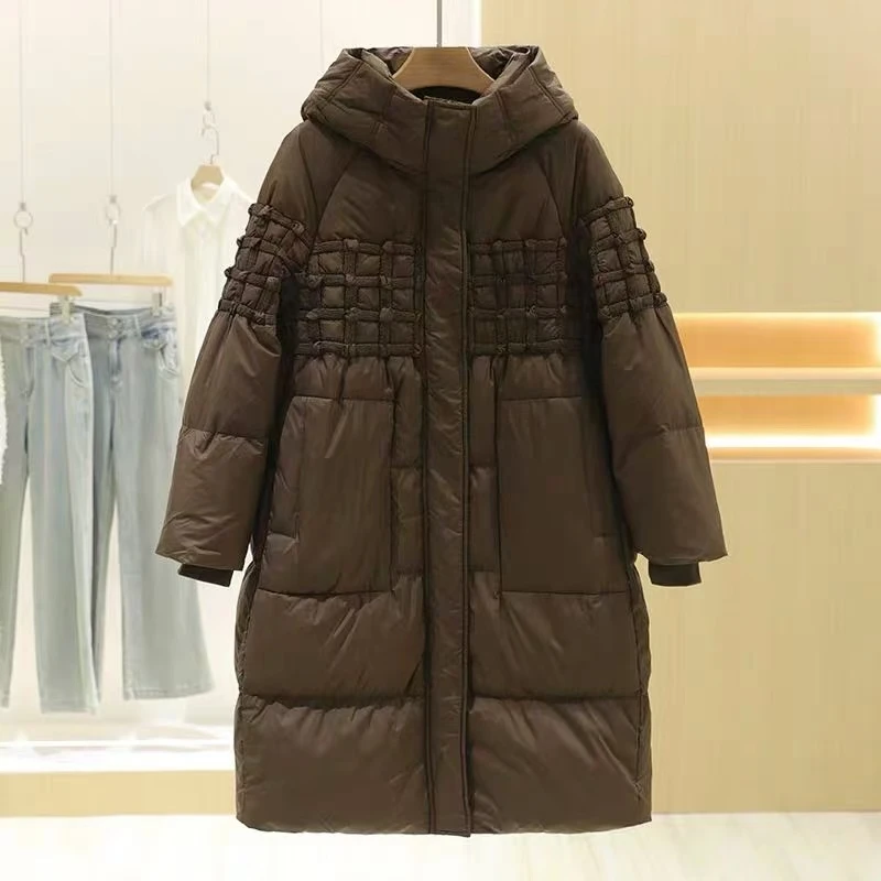 小静折扣~NA1522L冬季肌理感螺纹袖口中长款连帽羽绒服（卡码拍大）