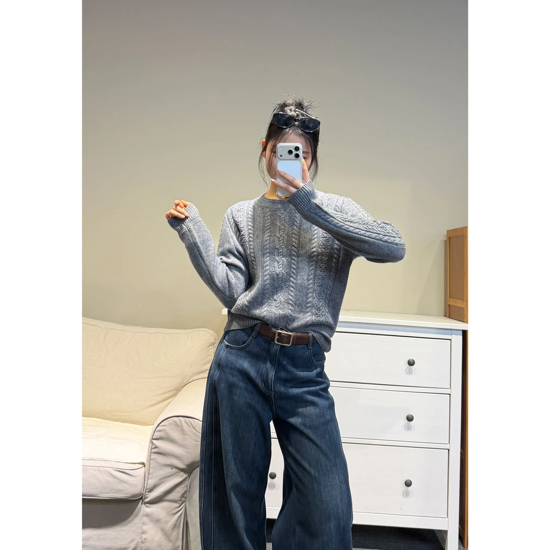 【经典流光】出清无补 26支双股 圆领麻花毛衣 冬款 90542
