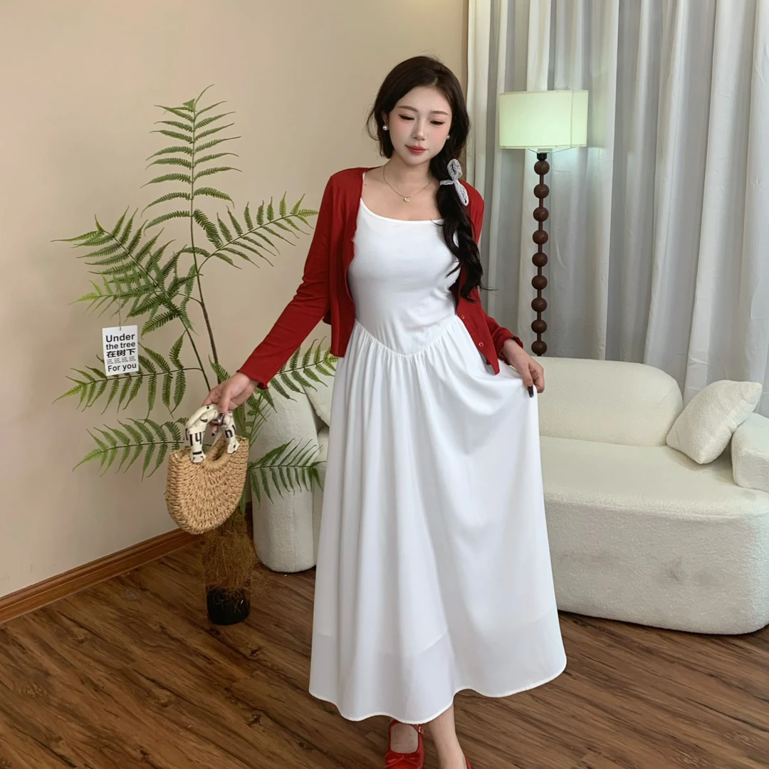 【杏白木槿】春夏薄荷网纱女氛围感大裙摆吊带连衣裙-S1203