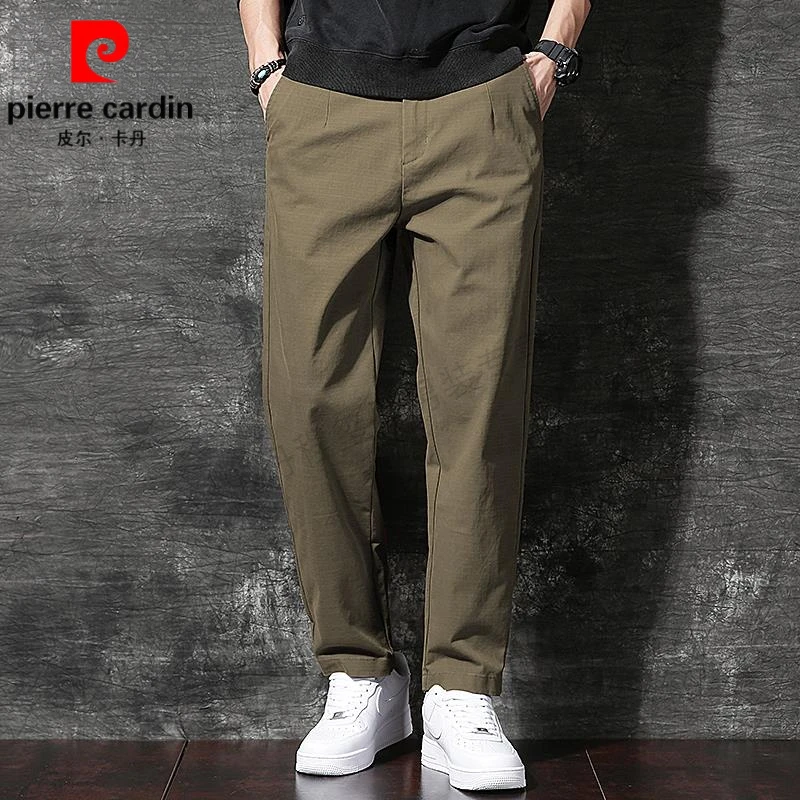 皮尔卡丹高端西裤宽松锥筒高级感复古暗格纹直筒休闲裤男春秋新款
