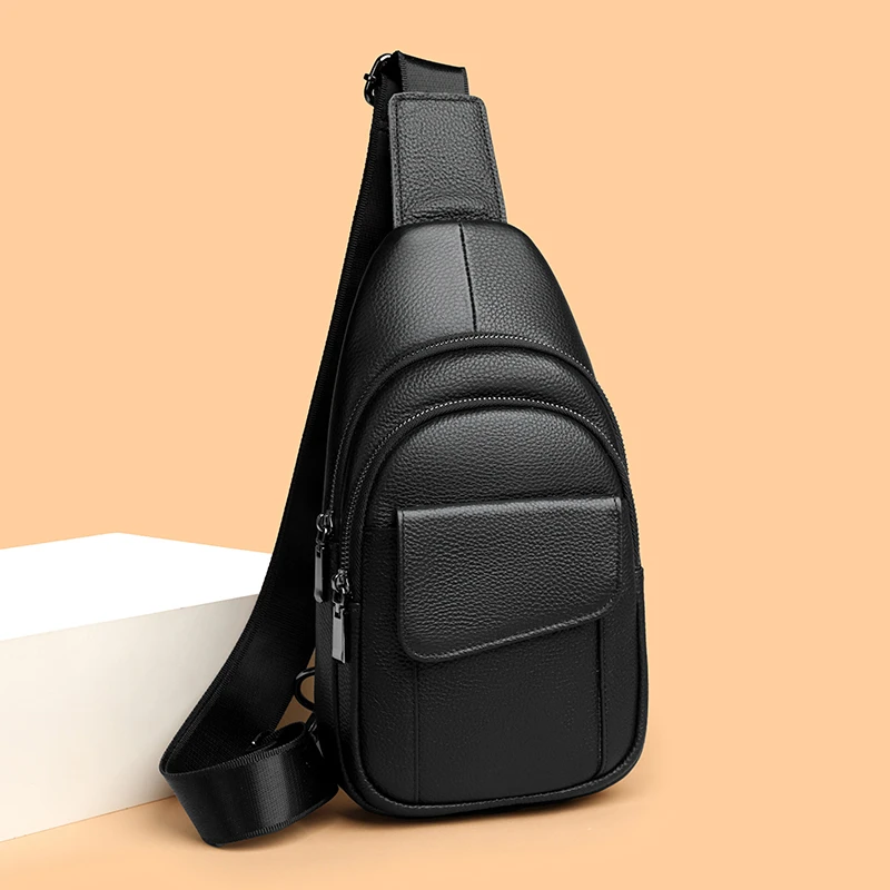大容量软皮多口袋头层牛皮男士单肩包真皮斜挎胸包时尚休闲潮流