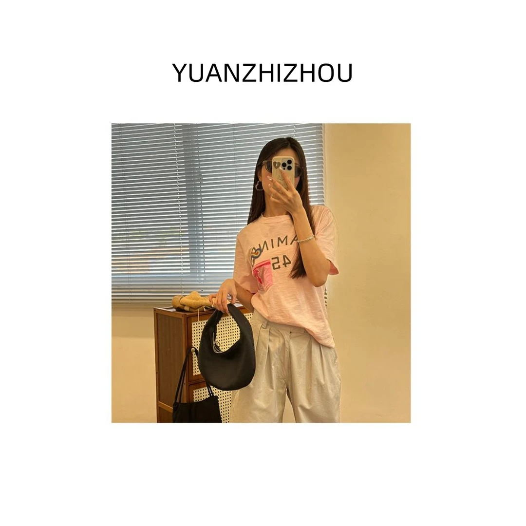 【45r少女】男女同款新品日系休闲穿棉短袖标志印花45星T恤