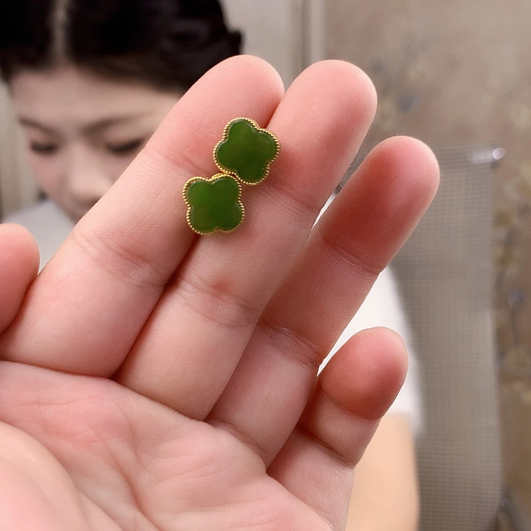 和田玉（碧玉）银S925镶嵌吊坠(不含链)耳钉