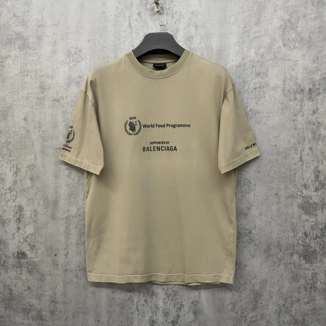 未使用 Balenciaga/巴黎世家 前后标语Logo做旧短袖/RK957/M宽松