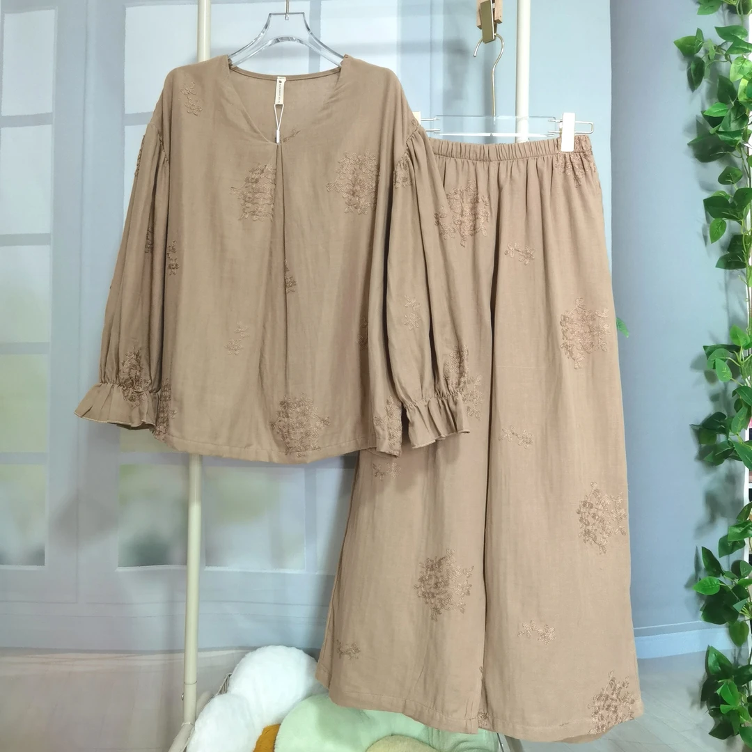 高级感睡衣女秋冬新款双层棉纱重工刺绣甜美公主宽松款家居服套装