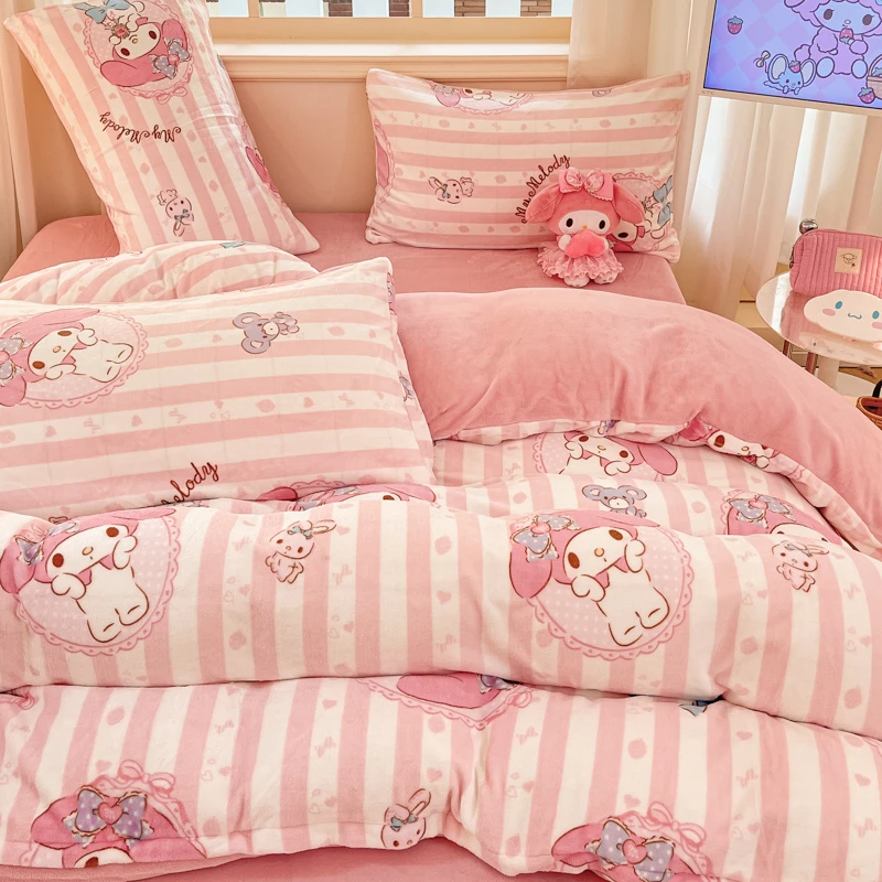 孤品牛奶绒超萌卡通可爱KT三四件套被套女孩双面学生加厚加绒亲肤