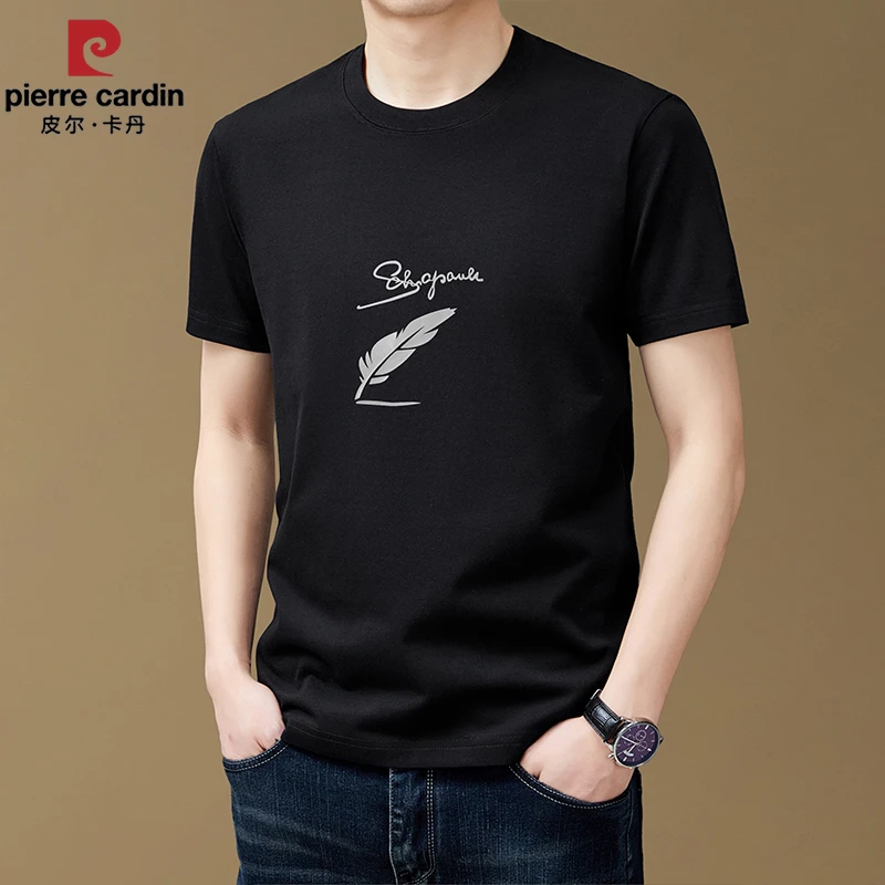 皮尔卡丹短袖圆领免烫宽松型夏季T恤印花半袖薄款百搭潮流上衣