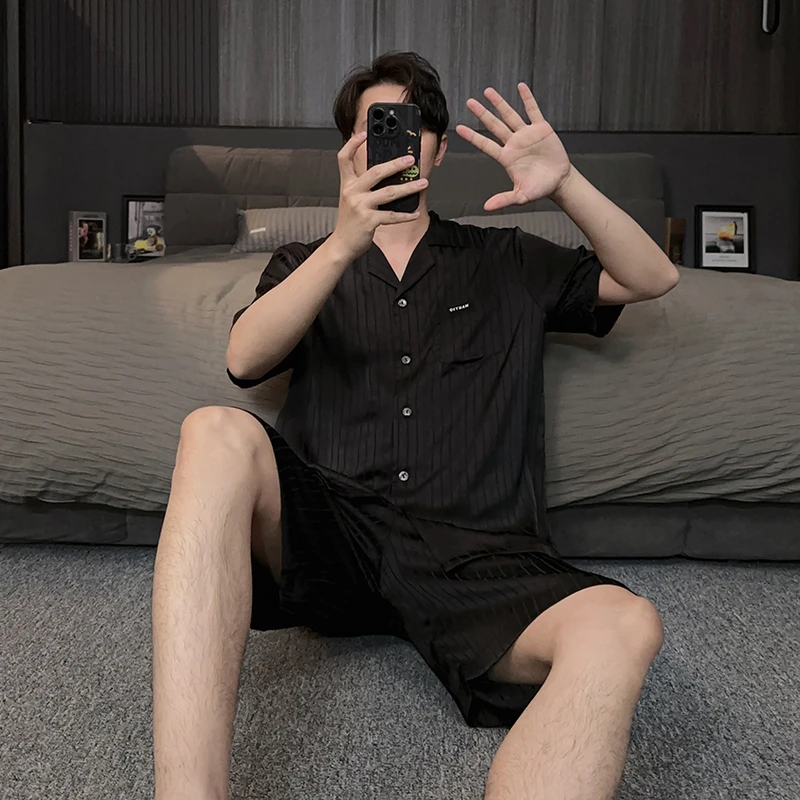 2025新款冰丝凉感睡衣男士短袖套装夏季青年家居服大码可外穿套装