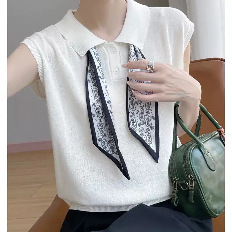 662百搭时尚毛针织衫欧若假日风V领夏季显瘦丝巾款