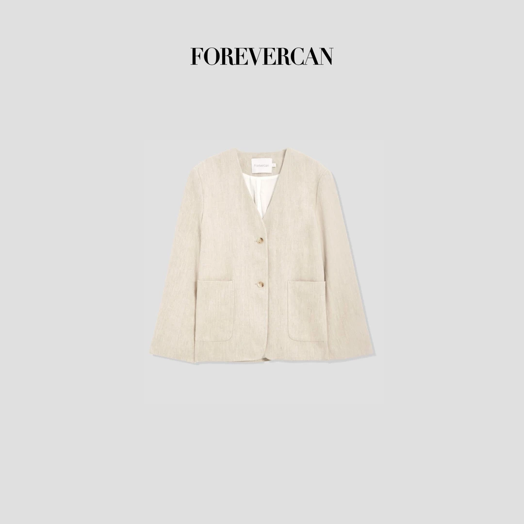 FOREVERCAN“汉普顿”极简老钱无领廓形西装外套上衣SC21915