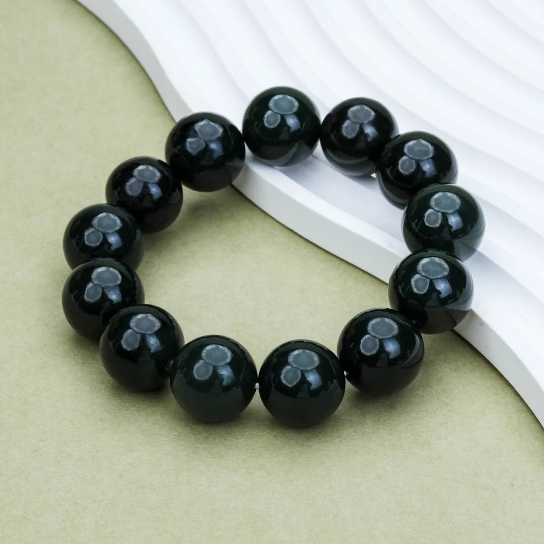 SC-095 天然和田玉青玉手串 主石直径16 mm