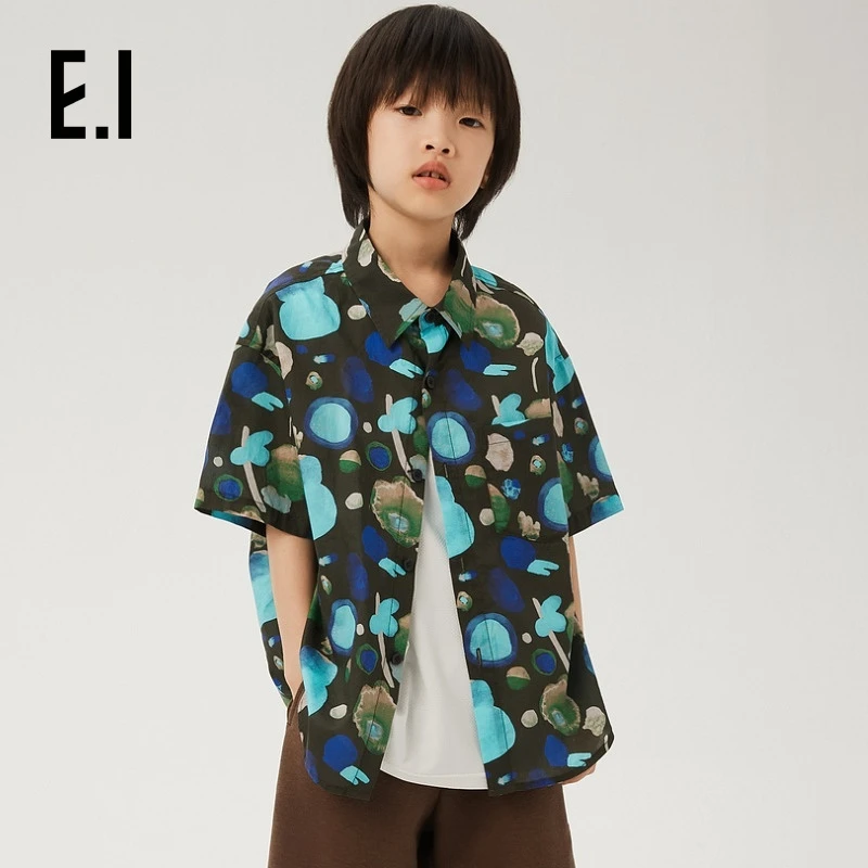 ei童装衬衫短袖男童女童夏天轻薄款断袖小衫中大童D8242110138