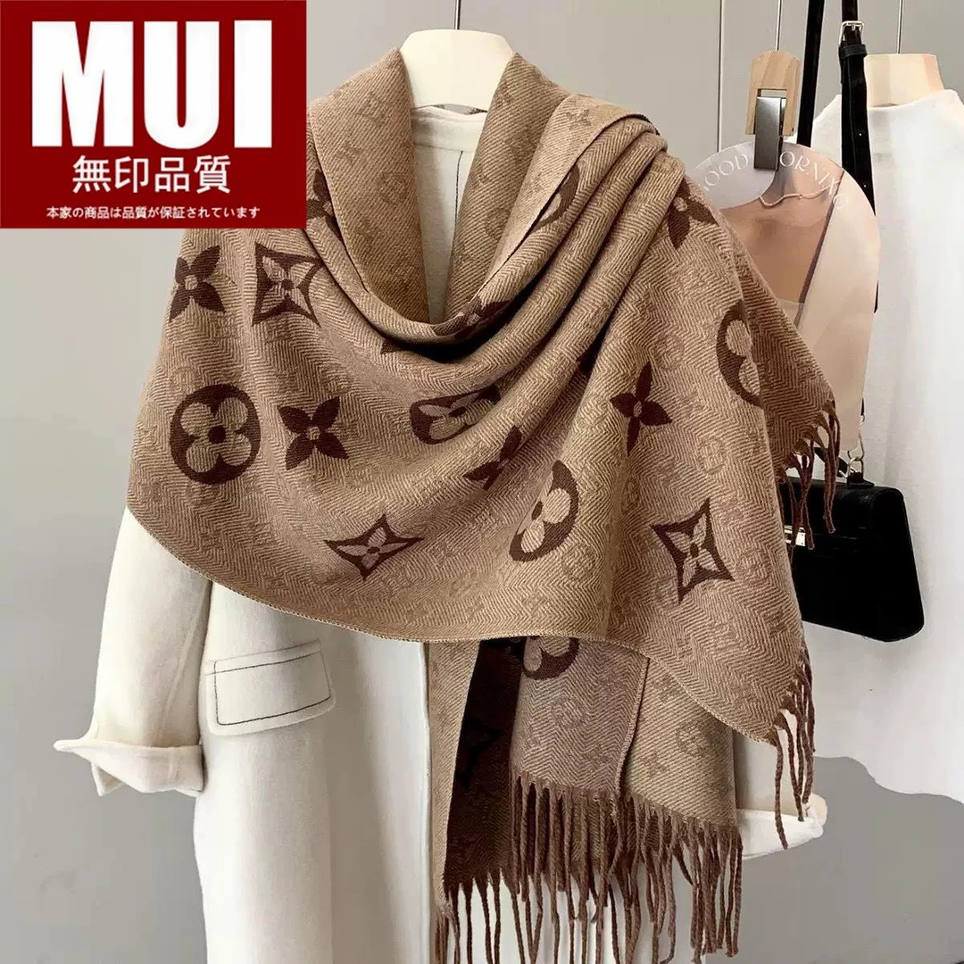 日本无印品质2025年新款围巾女秋冬季韩版百搭保暖双面披肩感围脖