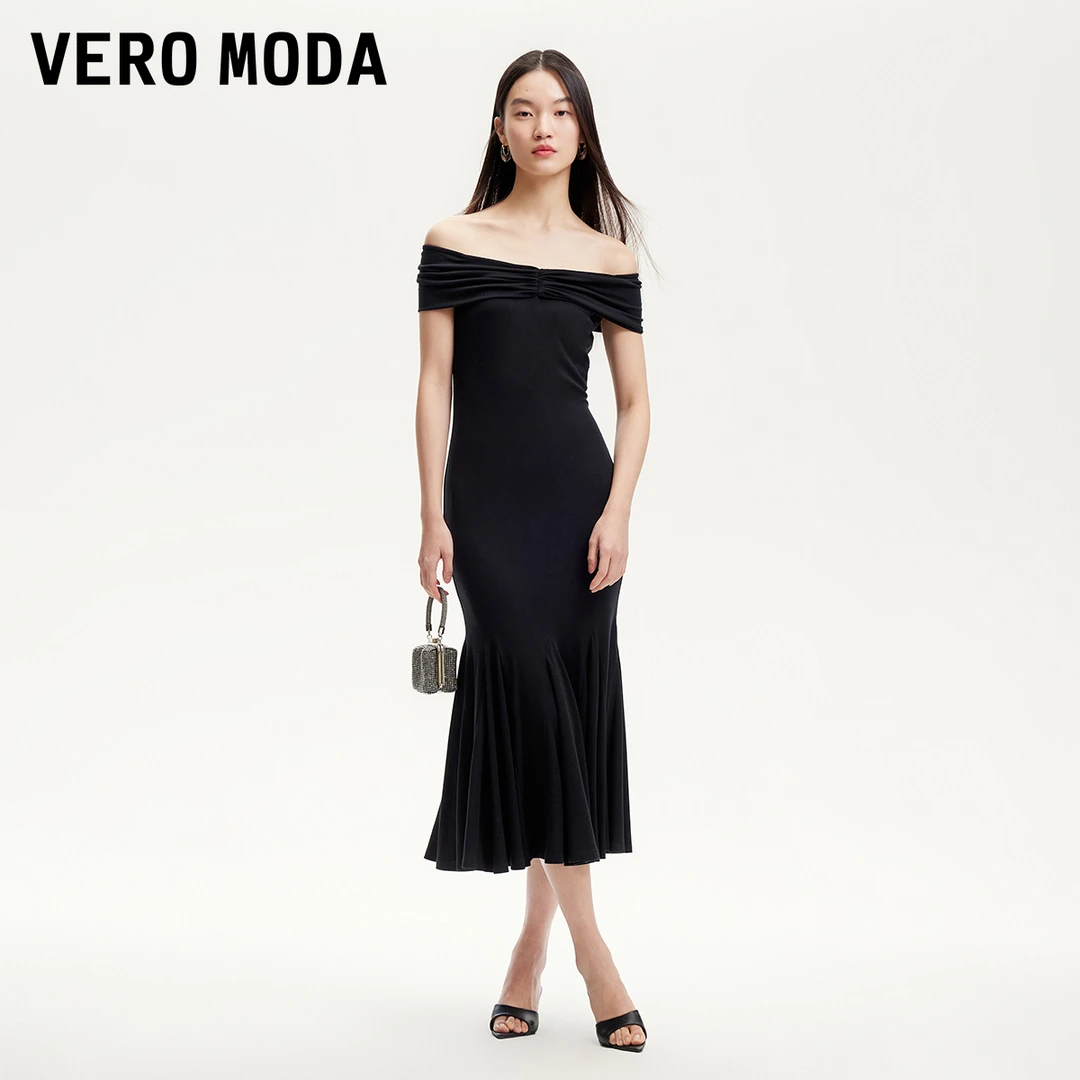 【达人专属】Vero Moda连衣裙一字肩长裙优雅325161020
