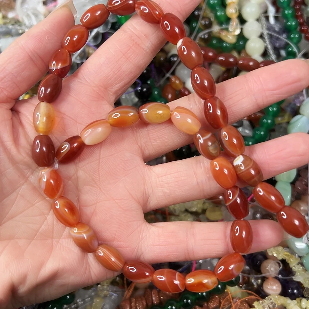 玛瑙/玉髓未镶嵌珠宝半成品，卡8x11玛瑙枣珠一条