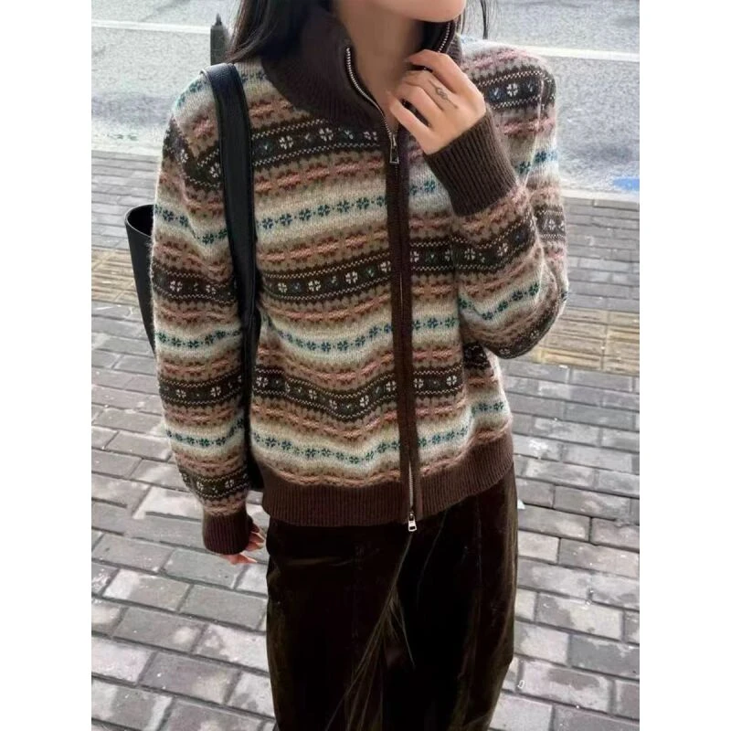 【焦糖费尔岛】新款百搭针织毛衣妈妈款宽松半高领针织衫a25