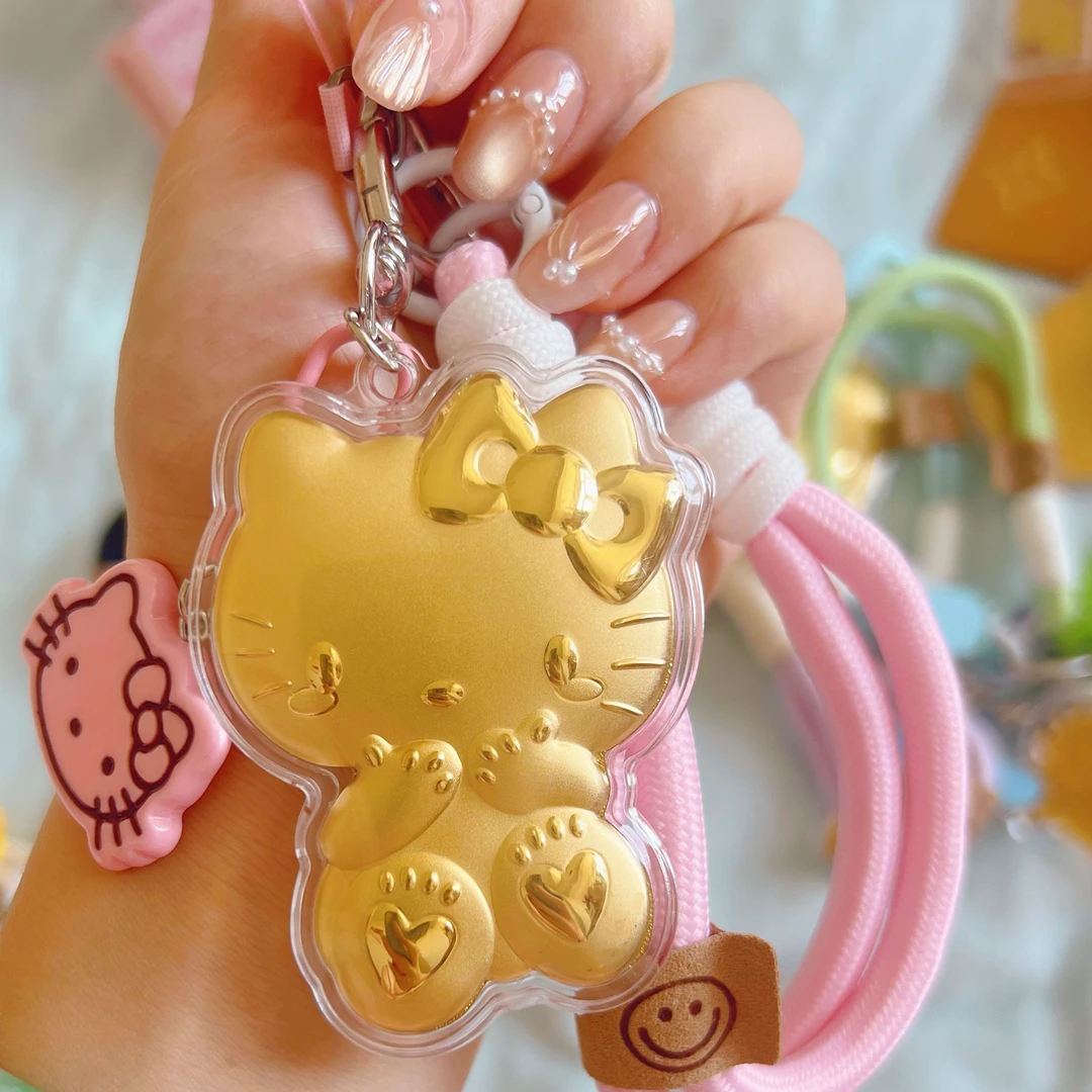 新款水贝黄金999KT猫 钥匙扣可爱卡通金片 手机包包挂件 生日礼物