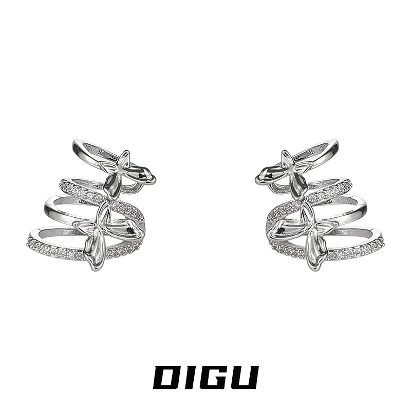 嘀咕家 铜合金合成锆石耳饰 甜酷风闪钻蝴蝶耳夹精致耳骨夹耳饰