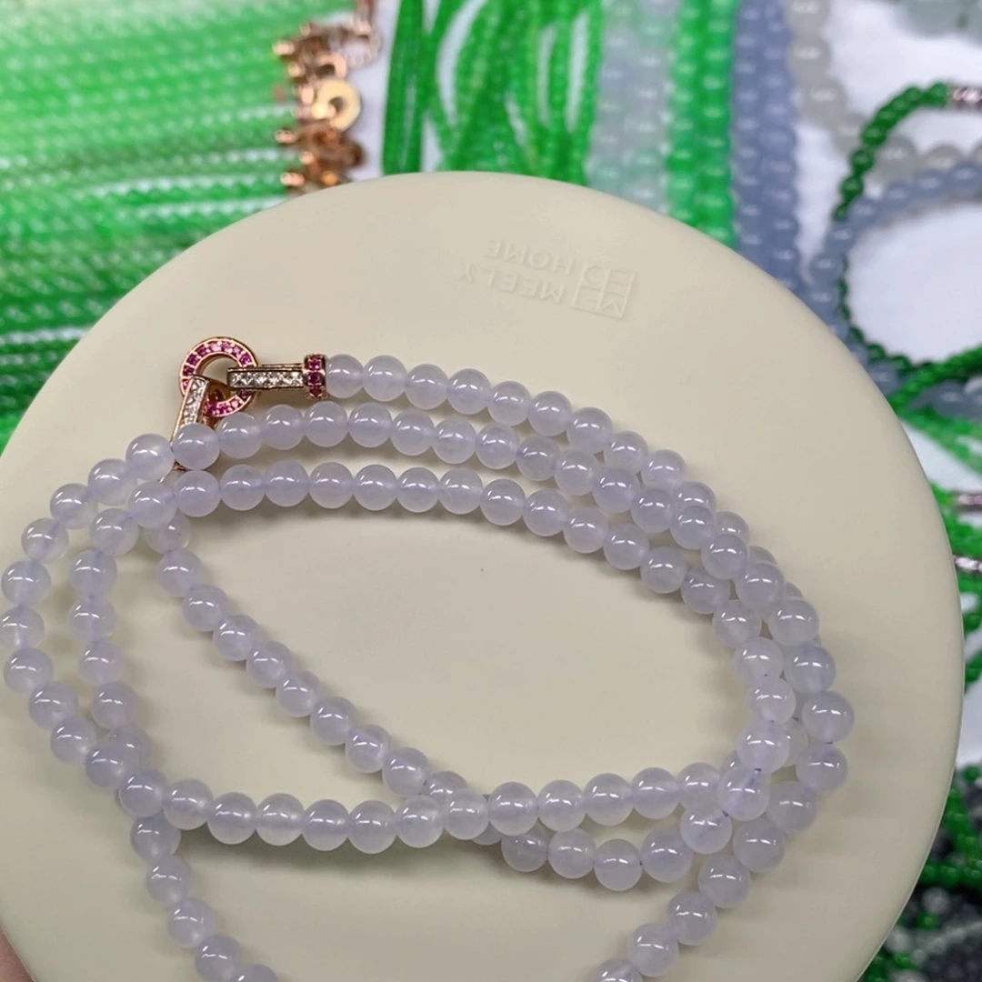 颈饰未镶嵌翡翠缅甸天然翡翠冰种淡紫项链5