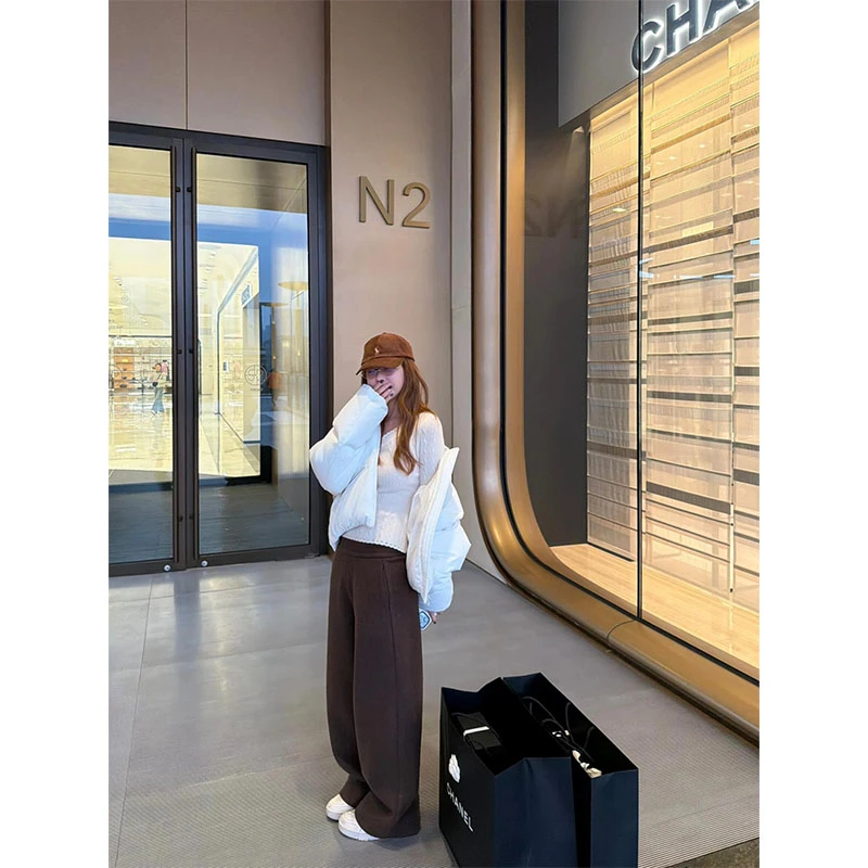 2025秋冬新款洋气高级感白色长袖外套上衣高腰垂感阔腿裤长裤套装