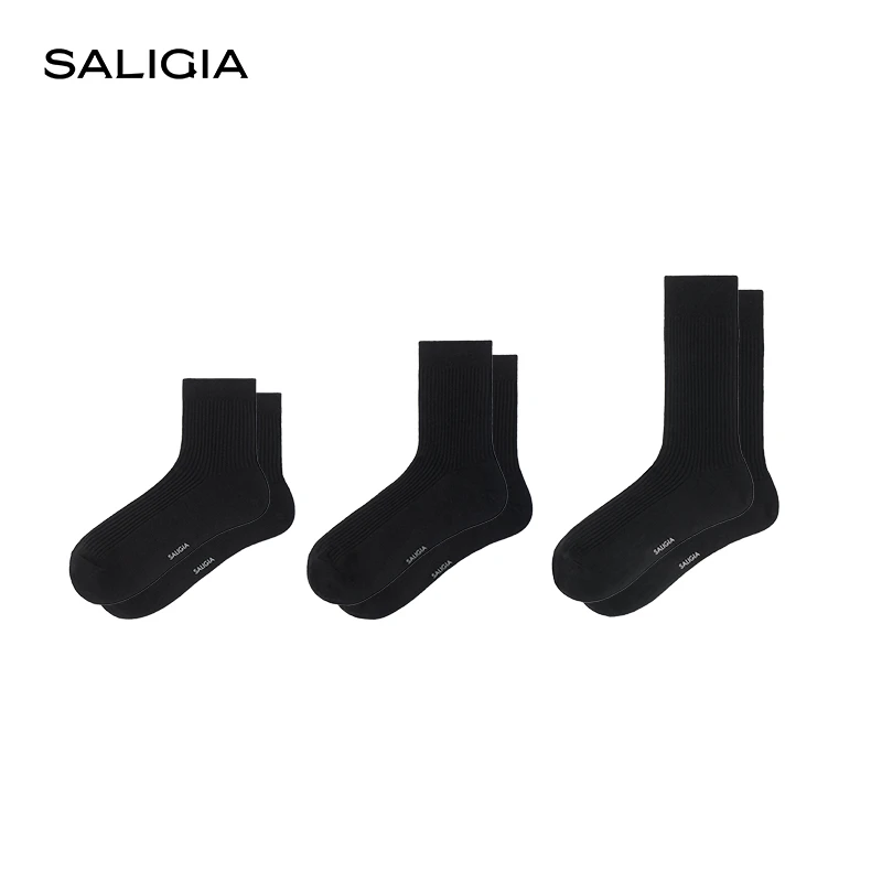【随机1双】SALIGIA经典质感黑色纯色棉质男士罗纹袜子