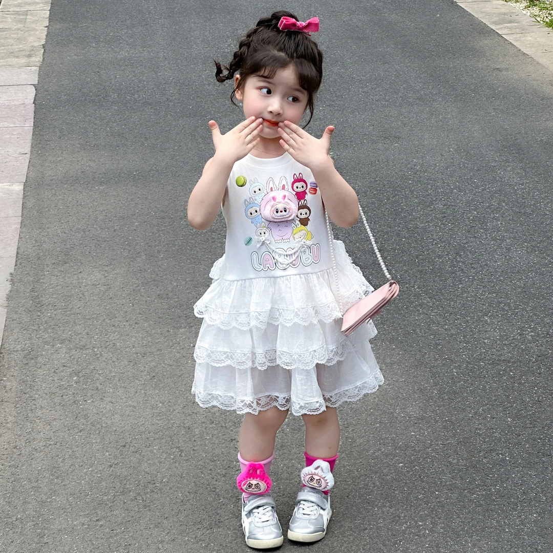 女童连衣裙夏季新款洋气儿童卡通无袖公主裙女宝宝夏装背心蛋糕裙