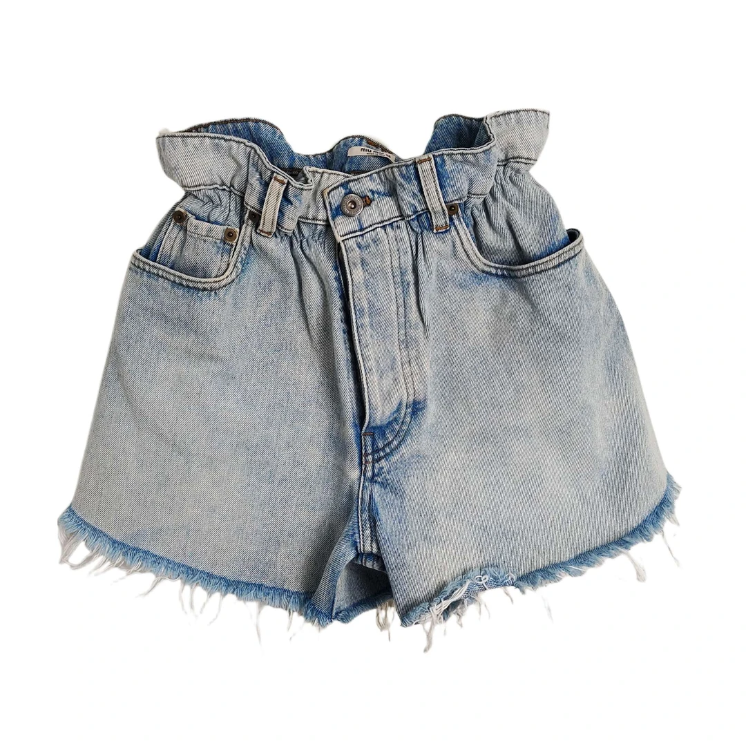 99新 MIU MIU/缪缪 002398 徽标Logo迷你半身牛仔短裤 26码