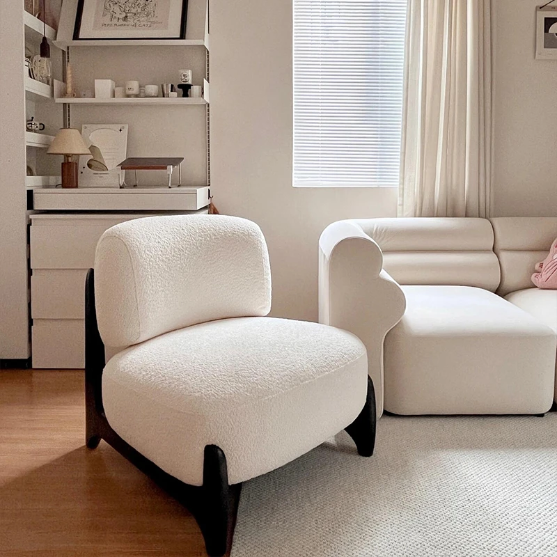 单人沙发奶油风客厅小户型复古家用休闲沙发椅设计师可躺沙发座椅