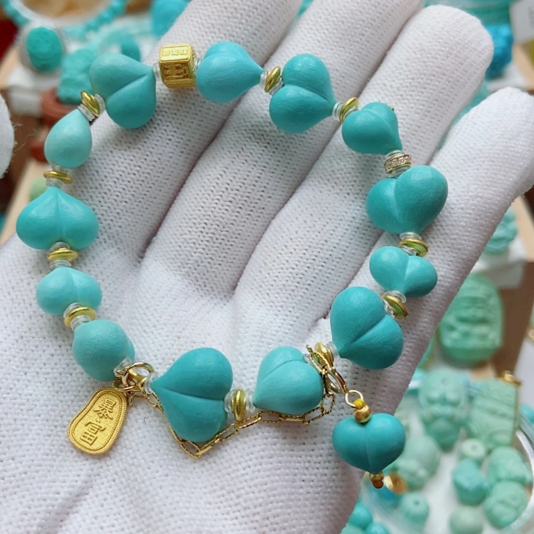 绿松石未镶嵌爱心手串