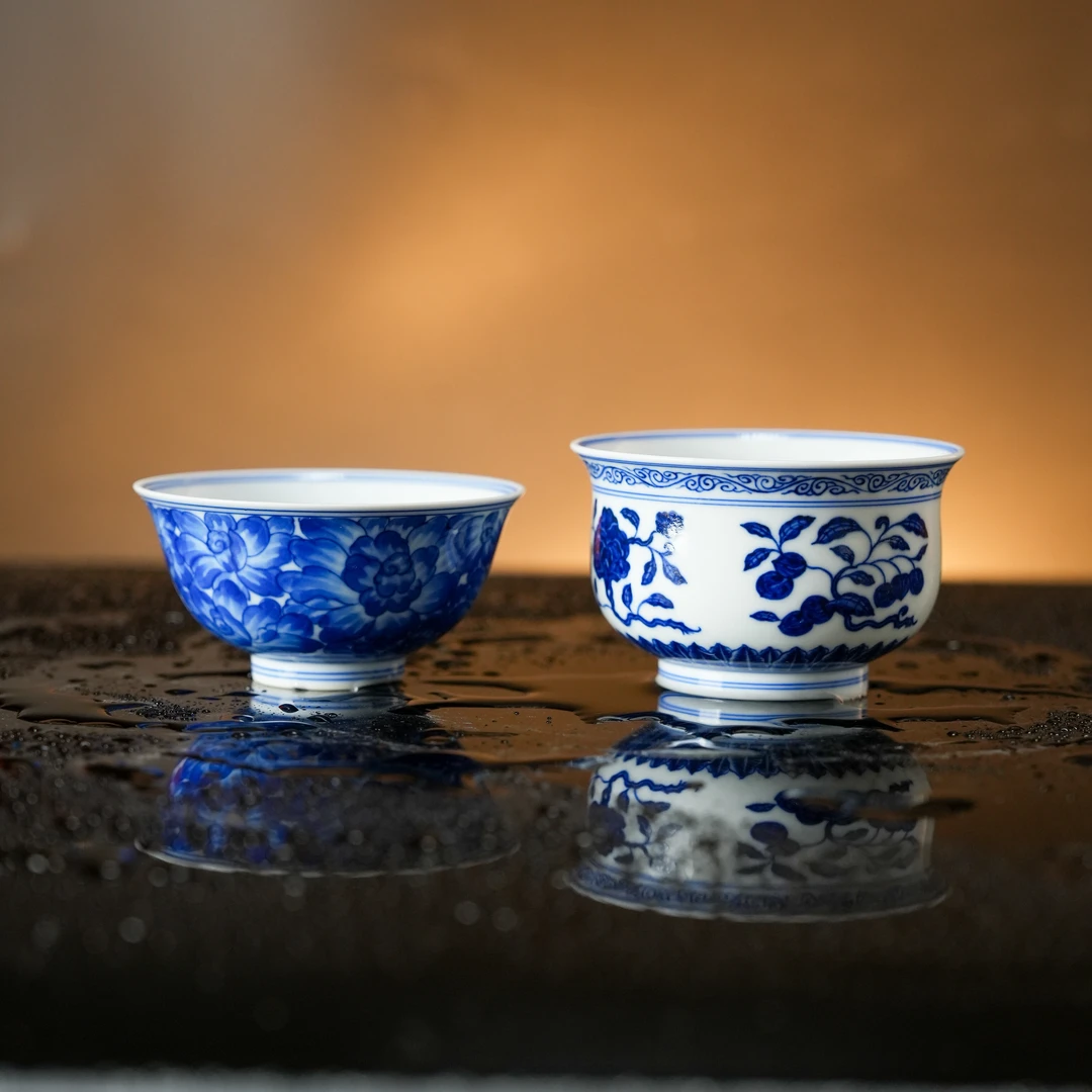 【小乔赏瓷】沐茗古韵景德镇手工手绘青花万花碗+三多纹mmgy402.