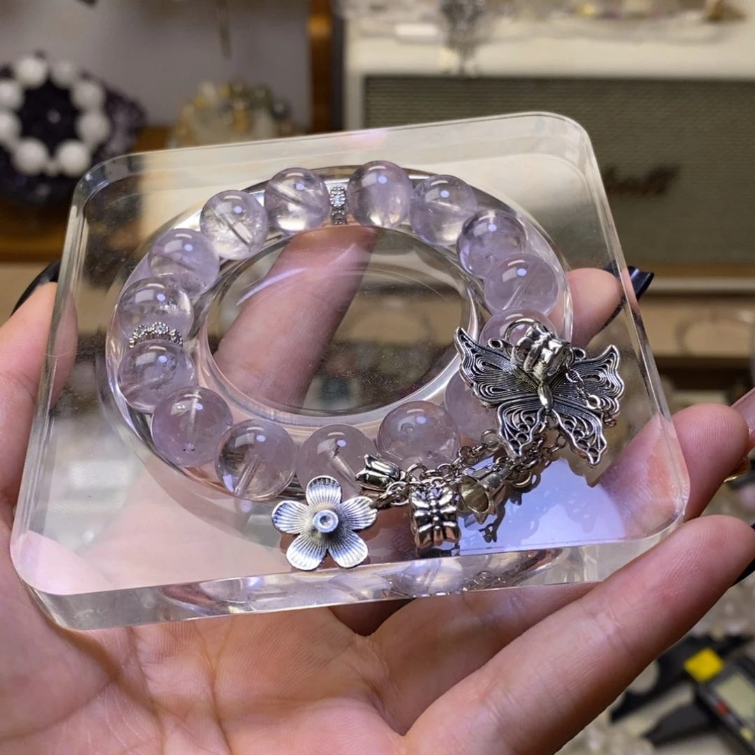 水晶手链合金紫兔毛12mm