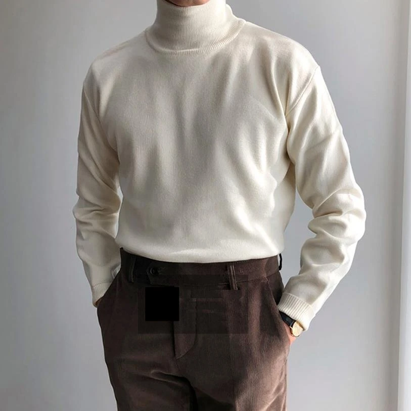 美式复古高领针织衫男士秋冬款加厚堆堆领毛衣柔软亲肤内搭打底衫