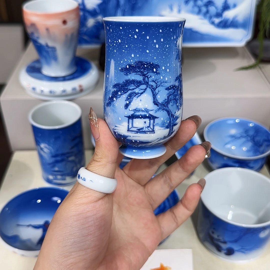 ****青花手绘雪景杯杯