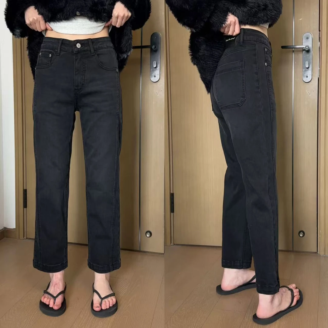 JOJO/玖了个玖 2025春 极简立体剪裁黑灰色小脚牛仔裤 2503C999