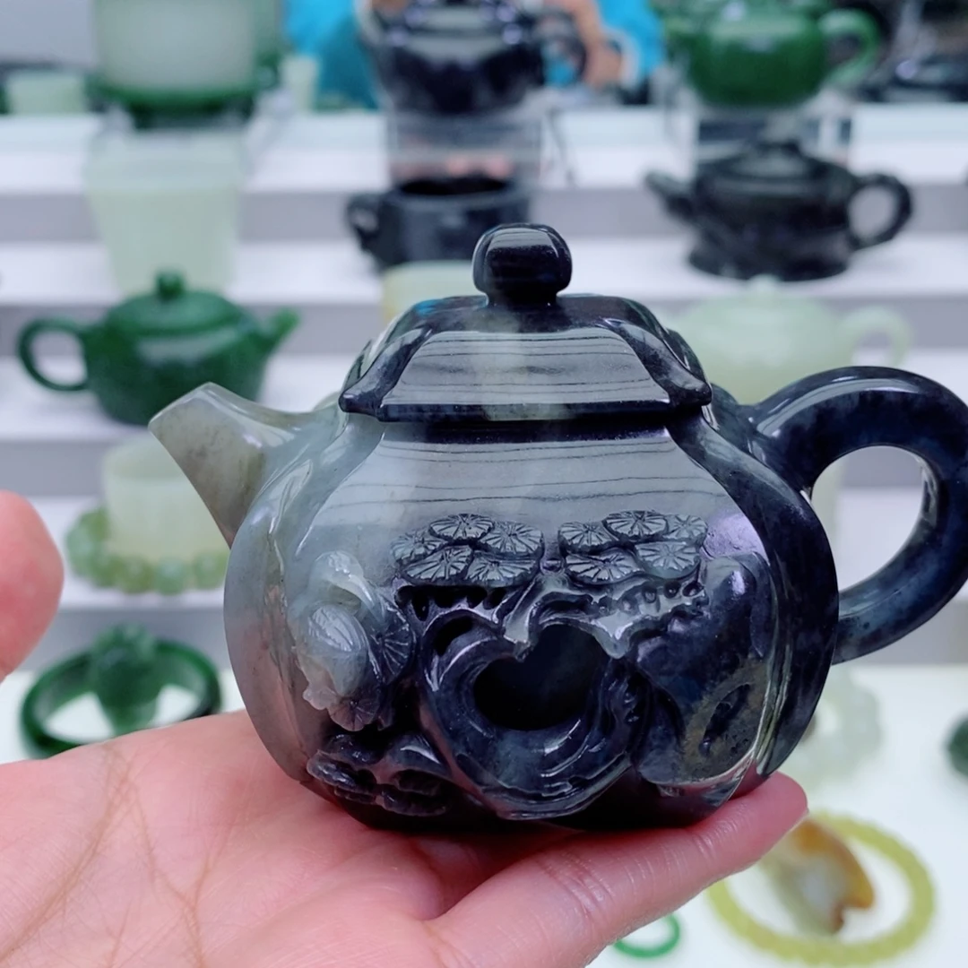 本***.和田玉未镶嵌摆件茶壶