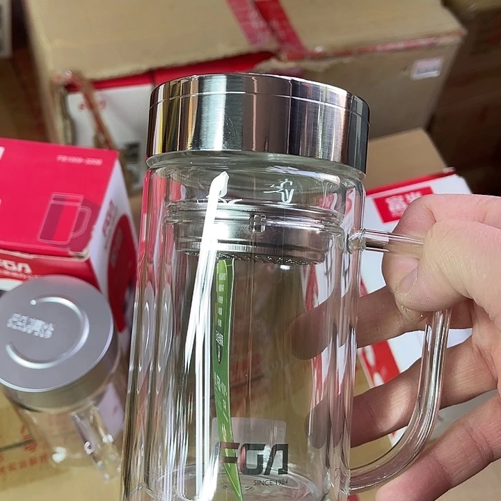 玻璃茶隔款富光把手杯金属银盖